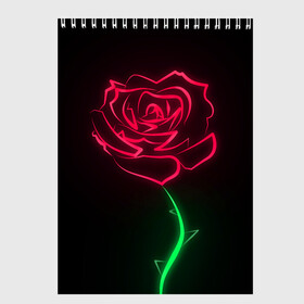 Скетчбук с принтом Неоновая роза в Екатеринбурге, 100% бумага
 | 48 листов, плотность листов — 100 г/м2, плотность картонной обложки — 250 г/м2. Листы скреплены сверху удобной пружинной спиралью | Тематика изображения на принте: 8 марта | neon | rose | неон | роза