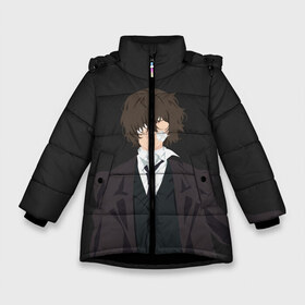 Зимняя куртка для девочек 3D с принтом Osamu Dazai в Екатеринбурге, ткань верха — 100% полиэстер; подклад — 100% полиэстер, утеплитель — 100% полиэстер. | длина ниже бедра, удлиненная спинка, воротник стойка и отстегивающийся капюшон. Есть боковые карманы с листочкой на кнопках, утяжки по низу изделия и внутренний карман на молнии. 

Предусмотрены светоотражающий принт на спинке, радужный светоотражающий элемент на пуллере молнии и на резинке для утяжки. | bungou | dazai | dogs | osamu | stray | асаму | бродячие псы | бродячих | дадзай | дазай | литературные гении | осаму | проза | псов
