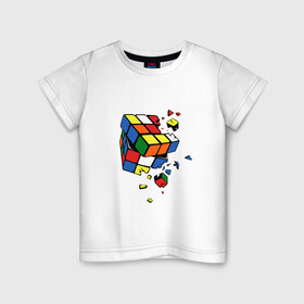 Детская футболка хлопок с принтом Кубик Рубика в Екатеринбурге, 100% хлопок | круглый вырез горловины, полуприлегающий силуэт, длина до линии бедер | Тематика изображения на принте: kubik rubika | головоломка | игра | куб | кубик рубика