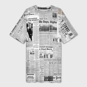 Платье-футболка 3D с принтом Газета Newspaper в Екатеринбурге,  |  | america | americans | chicago | new york times | newspaper | newspapers | tribune | wahintgon post | американские | газета | газетная | газеты | из газет | модная | модный | сша | трибьют