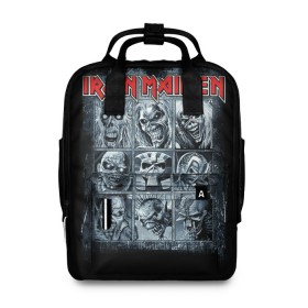 Женский рюкзак 3D с принтом Iron Maiden в Екатеринбурге, 100% полиэстер | лямки с регулируемой длиной, сверху ручки, чтобы рюкзак нести как сумку. Основное отделение закрывается на молнию, как и внешний карман. Внутри два дополнительных кармана, один из которых закрывается на молнию. По бокам два дополнительных кармашка, куда поместится маленькая бутылочка
 | 80s | hardrock | heavy | iron | maiden | metal | pop | steve harris | the final frontier | uk | айрон | группа | железная дева | метал | мэйден | хеви