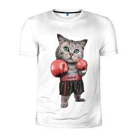 Мужская футболка 3D спортивная с принтом Кот боксёр  в Екатеринбурге, 100% полиэстер с улучшенными характеристиками | приталенный силуэт, круглая горловина, широкие плечи, сужается к линии бедра | арт | животные | искусство | картинка | рисунок