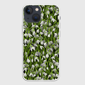 Чехол для iPhone 13 mini с принтом Подснежники в Екатеринбурге,  |  | Тематика изображения на принте: 8 марта | букет | весенний | весна | клумба | паттерн | подарок | подснежник | растение | цветочный | цветы. цветок