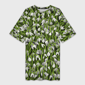 Платье-футболка 3D с принтом Подснежники в Екатеринбурге,  |  | 8 марта | букет | весенний | весна | клумба | паттерн | подарок | подснежник | растение | цветочный | цветы. цветок