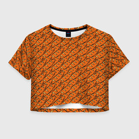 Женская футболка Crop-top 3D с принтом Хлебушек в Екатеринбурге, 100% полиэстер | круглая горловина, длина футболки до линии талии, рукава с отворотами | bread | food | багет | батон | еда | паттерн | текстуры | хлеб