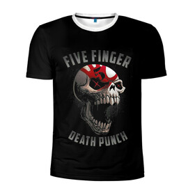 Мужская футболка 3D спортивная с принтом Five Finger Death Punch в Екатеринбурге, 100% полиэстер с улучшенными характеристиками | приталенный силуэт, круглая горловина, широкие плечи, сужается к линии бедра | 5fdp | death | ffdp | finger | five | five finger death punch | punch | грув метал