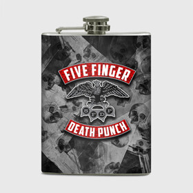 Фляга с принтом Five Finger Death Punch в Екатеринбурге, металлический корпус | емкость 0,22 л, размер 125 х 94 мм. Виниловая наклейка запечатывается полностью | Тематика изображения на принте: 5fdp | death | ffdp | finger | five | five finger death punch | punch | грув метал