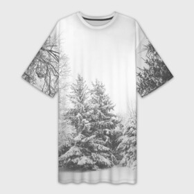 Платье-футболка 3D с принтом Winter Storm в Екатеринбурге,  |  | winter | белый | деревья | ели | ель | заснеженный | зима | зимний | искусство | лес | природа | снег | снежная | текстура | текстуры | шторм