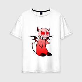Женская футболка хлопок Oversize с принтом Чертенок в Екатеринбурге, 100% хлопок | свободный крой, круглый ворот, спущенный рукав, длина до линии бедер
 | бес | демон | дьявол | красный | милый | мульт | рисунок | улыбка