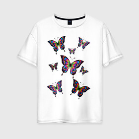 Женская футболка хлопок Oversize с принтом Бабочки в Екатеринбурге, 100% хлопок | свободный крой, круглый ворот, спущенный рукав, длина до линии бедер
 | бабочка | весна | девушкам | красота | лето | мотылек | разноцветная бабочка | цветная