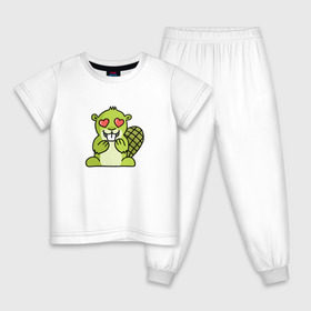 Детская пижама хлопок с принтом Бобер в Екатеринбурге, 100% хлопок |  брюки и футболка прямого кроя, без карманов, на брюках мягкая резинка на поясе и по низу штанин
 | Тематика изображения на принте: бобер | животное | рисунок