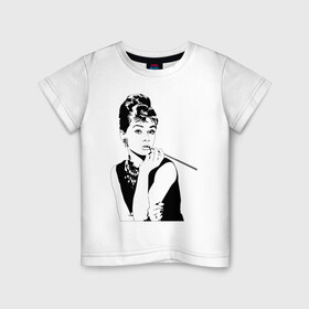 Детская футболка хлопок с принтом Одри Хепберн(хлопок) в Екатеринбурге, 100% хлопок | круглый вырез горловины, полуприлегающий силуэт, длина до линии бедер | 8 марта | актриса | девушка | завтрак у тиффани | красивая | любимая | одри хепберн | подарок | сабрина | танцовщица