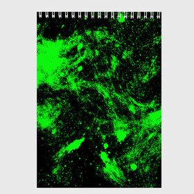 Скетчбук с принтом Зелёная краска в Екатеринбурге, 100% бумага
 | 48 листов, плотность листов — 100 г/м2, плотность картонной обложки — 250 г/м2. Листы скреплены сверху удобной пружинной спиралью | Тематика изображения на принте: абстракция | брызги | зеленый | кислотный | краска | чёрный | яркий