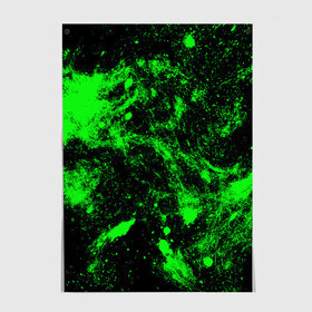 Постер с принтом Зелёная краска в Екатеринбурге, 100% бумага
 | бумага, плотность 150 мг. Матовая, но за счет высокого коэффициента гладкости имеет небольшой блеск и дает на свету блики, но в отличии от глянцевой бумаги не покрыта лаком | абстракция | брызги | зеленый | кислотный | краска | чёрный | яркий