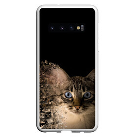 Чехол для Samsung Galaxy S10 с принтом Disintegrating Cat в Екатеринбурге, Силикон | Область печати: задняя сторона чехла, без боковых панелей | Тематика изображения на принте: cat | азулес | атомный кот | голубоглазая кошка | голубоглазый кот | голубоглазый котик | кот | кот к | кот распадающийся на атомы | кот с голубыми глазами | котик | котэ | кошак | кошачий портрет