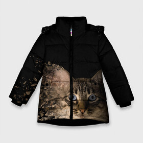 Зимняя куртка для девочек 3D с принтом Disintegrating Cat в Екатеринбурге, ткань верха — 100% полиэстер; подклад — 100% полиэстер, утеплитель — 100% полиэстер. | длина ниже бедра, удлиненная спинка, воротник стойка и отстегивающийся капюшон. Есть боковые карманы с листочкой на кнопках, утяжки по низу изделия и внутренний карман на молнии. 

Предусмотрены светоотражающий принт на спинке, радужный светоотражающий элемент на пуллере молнии и на резинке для утяжки. | Тематика изображения на принте: cat | азулес | атомный кот | голубоглазая кошка | голубоглазый кот | голубоглазый котик | кот | кот к | кот распадающийся на атомы | кот с голубыми глазами | котик | котэ | кошак | кошачий портрет