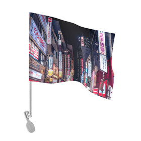 Флаг для автомобиля с принтом Ночной Токио в Екатеринбурге, 100% полиэстер | Размер: 30*21 см | город | города | дома | здания | иероглифы | надписи | небо | неон | ночь | огни | страны | сумерки | улица | фонари | япония