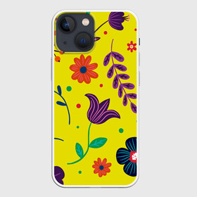 Чехол для iPhone 13 mini с принтом Цветочный микс в Екатеринбурге,  |  | flowers | девушки | желтые | круги | лето | листья | природа | разноцветные | растения | ромашки | солнце | текстура | тропика | тюльпаны | узоры | цветочки | цветы