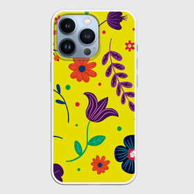 Чехол для iPhone 13 Pro с принтом Цветочный микс в Екатеринбурге,  |  | flowers | девушки | желтые | круги | лето | листья | природа | разноцветные | растения | ромашки | солнце | текстура | тропика | тюльпаны | узоры | цветочки | цветы