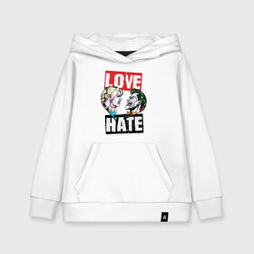 Детская толстовка хлопок с принтом Love Hate в Екатеринбурге, 100% хлопок | Круглый горловой вырез, эластичные манжеты, пояс, капюшен | Тематика изображения на принте: harleen quinzel | harley | harley quin | harley quinn | shtatharley | джокер | джокир | лав | сердца | харли квин | харли квинн | харли куин | харли куинн | харлин квинзель | хейт