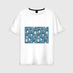 Женская футболка хлопок Oversize с принтом Собачки в Екатеринбурге, 100% хлопок | свободный крой, круглый ворот, спущенный рукав, длина до линии бедер
 | dog | dogs | забавная | играется | косточка | лапки | люблю | мордочка | мордочкой | собак | собаки | собачки