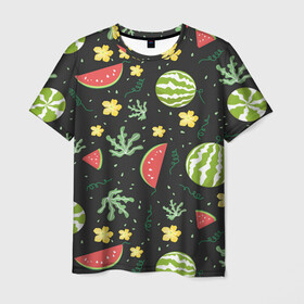 Мужская футболка 3D с принтом Арбузики в Екатеринбурге, 100% полиэфир | прямой крой, круглый вырез горловины, длина до линии бедер | vegan | watermelon | арбуз | арбузом | арбузы | ботва | веган | зеленое | косточки | костояка | лето | полоса | полосы | с