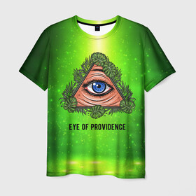 Мужская футболка 3D с принтом Всевидящее око в Екатеринбурге, 100% полиэфир | прямой крой, круглый вырез горловины, длина до линии бедер | всевидящее око | глаз | за тобой наблюдают | заговор | зрачок | креатив | листва | листья | масон | масоны | наблюдение | сговор | треугольник
