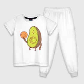 Детская пижама хлопок с принтом Авокадо в Екатеринбурге, 100% хлопок |  брюки и футболка прямого кроя, без карманов, на брюках мягкая резинка на поясе и по низу штанин
 | Тематика изображения на принте: avocado | vegan | vegetarian | авокадо | веган | вегетарианство