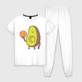 Женская пижама хлопок с принтом Авокадо в Екатеринбурге, 100% хлопок | брюки и футболка прямого кроя, без карманов, на брюках мягкая резинка на поясе и по низу штанин | avocado | vegan | vegetarian | авокадо | веган | вегетарианство