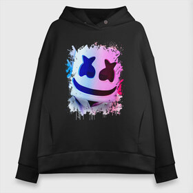 Женское худи Oversize хлопок с принтом MARSHMELLO в Екатеринбурге, френч-терри — 70% хлопок, 30% полиэстер. Мягкий теплый начес внутри —100% хлопок | боковые карманы, эластичные манжеты и нижняя кромка, капюшон на магнитной кнопке | america | dj | marshmello | smile | usa | америка | маршмелло | смайл | сша