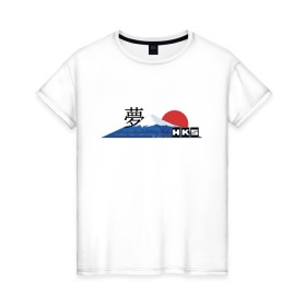 Женская футболка хлопок с принтом HKS Japan JDM в Екатеринбурге, 100% хлопок | прямой крой, круглый вырез горловины, длина до линии бедер, слегка спущенное плечо | 