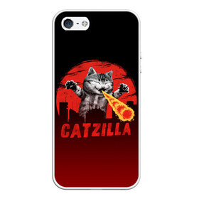 Чехол для iPhone 5/5S матовый с принтом CATZILLA в Екатеринбурге, Силикон | Область печати: задняя сторона чехла, без боковых панелей | Тематика изображения на принте: catzilla | годзилла | кот | котик | кошка | кэтзилла | мимими | прикол | прикольная