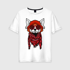 Женская футболка хлопок Oversize с принтом Красная панда в Екатеринбурге, 100% хлопок | свободный крой, круглый ворот, спущенный рукав, длина до линии бедер
 | cool | cute | fashion | panda | red | в очках | забавная | красная | крутая | милая | модная | очки | панда | пандарен | пандочка | пандочки | панды | смешная | солнечные очки | улыбается