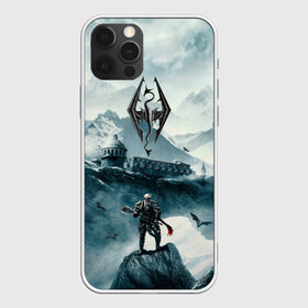 Чехол для iPhone 12 Pro Max с принтом Skyrim Warrior в Екатеринбурге, Силикон |  | Тематика изображения на принте: game | skyrim | warrior | воин | горы | игра | небо | птицы | рпг | скайрим | снег