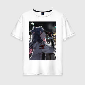 Женская футболка хлопок Oversize с принтом MOOD в Екатеринбурге, 100% хлопок | свободный крой, круглый ворот, спущенный рукав, длина до линии бедер
 | anime | art | city | girl | night | аниме | арт | город | девушка | ночь
