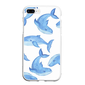 Чехол для iPhone 7Plus/8 Plus матовый с принтом Косяк китов в Екатеринбурге, Силикон | Область печати: задняя сторона чехла, без боковых панелей | арт | карандашом | кит | киты | красками | море | моря | океан | океаны | под водой | рисунок