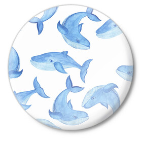 Значок с принтом Косяк китов в Екатеринбурге,  металл | круглая форма, металлическая застежка в виде булавки | арт | карандашом | кит | киты | красками | море | моря | океан | океаны | под водой | рисунок