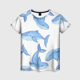 Женская футболка 3D с принтом Косяк китов в Екатеринбурге, 100% полиэфир ( синтетическое хлопкоподобное полотно) | прямой крой, круглый вырез горловины, длина до линии бедер | арт | карандашом | кит | киты | красками | море | моря | океан | океаны | под водой | рисунок
