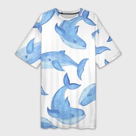 Платье-футболка 3D с принтом Косяк китов в Екатеринбурге,  |  | арт | карандашом | кит | киты | красками | море | моря | океан | океаны | под водой | рисунок