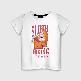 Детская футболка хлопок с принтом Ленивец в Екатеринбурге, 100% хлопок | круглый вырез горловины, полуприлегающий силуэт, длина до линии бедер | camping | hiking | outdoor | sloth | кемпинг | ленивец | ленивцы