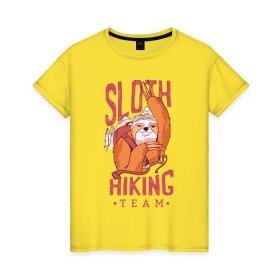 Женская футболка хлопок с принтом Ленивец в Екатеринбурге, 100% хлопок | прямой крой, круглый вырез горловины, длина до линии бедер, слегка спущенное плечо | camping | hiking | outdoor | sloth | кемпинг | ленивец | ленивцы