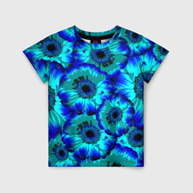 Детская футболка 3D с принтом Голубые хризантемы в Екатеринбурге, 100% гипоаллергенный полиэфир | прямой крой, круглый вырез горловины, длина до линии бедер, чуть спущенное плечо, ткань немного тянется | 8 марта | голубые хризантемы | голубые цветы | хризантемы | цветы