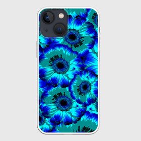 Чехол для iPhone 13 mini с принтом Голубые хризантемы в Екатеринбурге,  |  | 8 марта | голубые хризантемы | голубые цветы | хризантемы | цветы