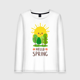 Женский лонгслив хлопок с принтом Hello Spring в Екатеринбурге, 100% хлопок |  | 2020 | арт | весна | деревья | лес | солнце | солнышко | цветы