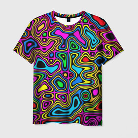 Мужская футболка 3D с принтом Психоделика в Екатеринбурге, 100% полиэфир | прямой крой, круглый вырез горловины, длина до линии бедер | acid | hyper | neon | абстракция | дискотека | кислота | кислотная футболка | кислотный | клуб | клубная | неон | неоновый свет | ночной | растаман | трип | хайп | хайпер | яркий