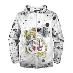 Мужская ветровка 3D с принтом Sailor Moon. We can do it! в Екатеринбурге, 100% полиэстер | подол и капюшон оформлены резинкой с фиксаторами, два кармана без застежек по бокам, один потайной карман на груди | Тематика изображения на принте: ami | girl | mizuno | moon | sailor | tsukino | usagi | ами | банни | волшебница | девушка | малышка | махо сёдзё | мидзуно | минако | мун | рэй | сейлор | усаги | хино | цукино | чибиуса