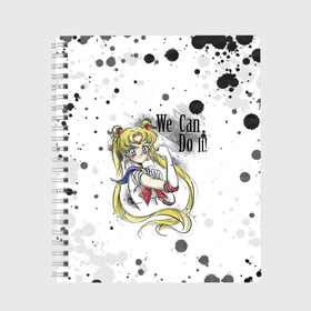 Тетрадь с принтом Sailor Moon We can do it! в Екатеринбурге, 100% бумага | 48 листов, плотность листов — 60 г/м2, плотность картонной обложки — 250 г/м2. Листы скреплены сбоку удобной пружинной спиралью. Уголки страниц и обложки скругленные. Цвет линий — светло-серый
 | Тематика изображения на принте: ami | girl | mizuno | moon | sailor | tsukino | usagi | ами | банни | волшебница | девушка | малышка | махо сёдзё | мидзуно | минако | мун | рэй | сейлор | усаги | хино | цукино | чибиуса