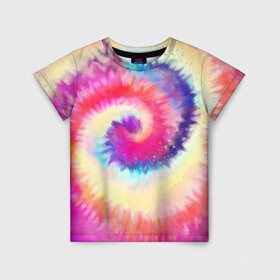 Детская футболка 3D с принтом Tie Dye vortex в Екатеринбурге, 100% гипоаллергенный полиэфир | прямой крой, круглый вырез горловины, длина до линии бедер, чуть спущенное плечо, ткань немного тянется | art | hype | maelstrom | swirl | tie dye | trend | vortex | акварель | акрил | арт | буйство | вихрь | дизайн | завихрение | краски | красок | тай дай | торнадо | тренд | трендовая | хайповая