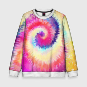 Детский свитшот 3D с принтом Tie Dye vortex в Екатеринбурге, 100% полиэстер | свободная посадка, прямой крой, мягкая тканевая резинка на рукавах и понизу свитшота | art | hype | maelstrom | swirl | tie dye | trend | vortex | акварель | акрил | арт | буйство | вихрь | дизайн | завихрение | краски | красок | тай дай | торнадо | тренд | трендовая | хайповая