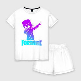 Женская пижама с шортиками хлопок с принтом FORTNITE X MARSHMELLO в Екатеринбурге, 100% хлопок | футболка прямого кроя, шорты свободные с широкой мягкой резинкой | fortnite | fortnite 2 | fortnite x | marshmello | ninja | ninja hyper streamer | ninja streamer | streamer | tyler blevins | маршмелло | ниндзя | фортнайт | фортнайт 2 | фортнайт глава 2